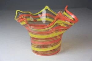 VTG MCM Vetro Artistico Murano Hand Blown Art Glass Handkerchief Vase w/ Stripes - Picture 1 of 22