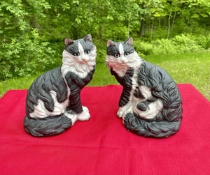 Vintage große schwarz & weiß Keramik Porzellan sitzende Katzen Statue Figur 9" - Bild 1 von 11