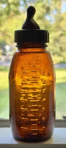 VINTAGE BABYFLASCHE - BERNSTEINFARBEN mit NIPPEL - 8oz - TOP ZUSTAND - Bild 1 von 19