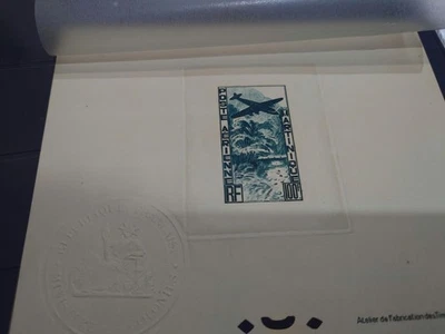 MARTINIQUE 1947 Plane over Tropic Shore (100Fr) deluxe die proof - Image 1 of 3