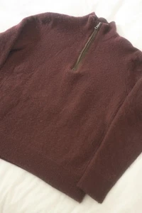 Suéter Brooks Brothers Borgoña Lana 3/4 Cremallera con Detalles de Gamuza Marrón - Talla M - Imagen 1 de 4