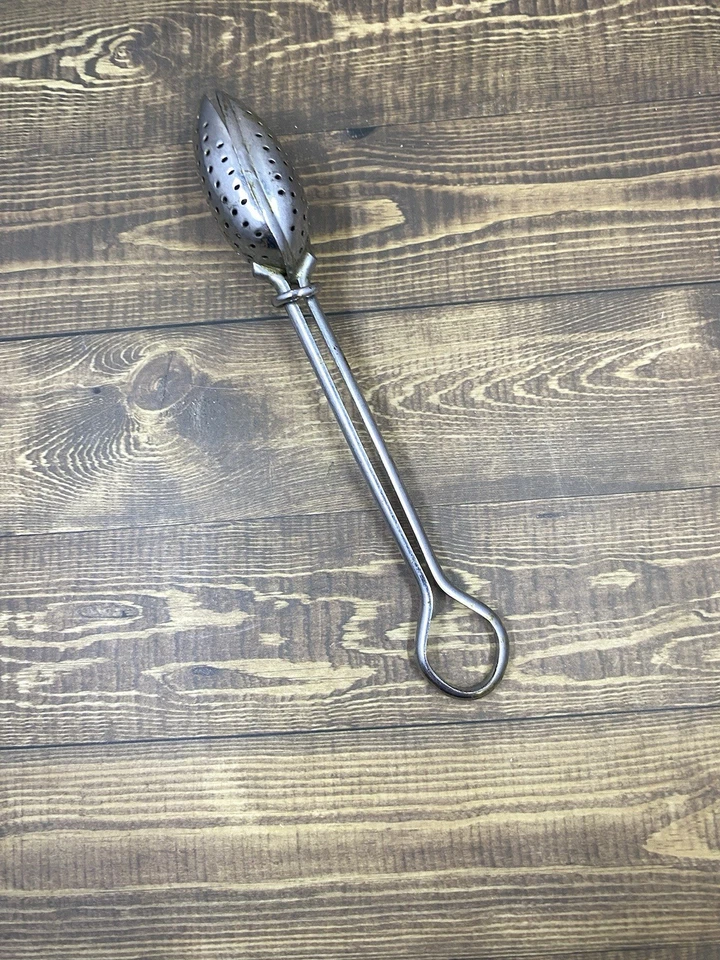Cuchara infusora coladora de té/hierbas de acero inoxidable vintage - cargada con resorte Foto 1 de 4