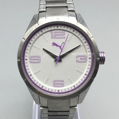 Puma Watch 40mm Stainless Steel White Purple 302612 50M New Battery 7.5" - Image 1 of 4
