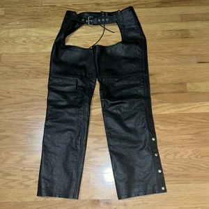 Leather Motorcycle Chaps Large Black Unisex Adjustable Bike Week Midtown Cycles - Bild 1 von 11