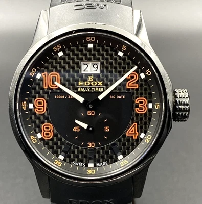 Reloj de goma de acero inoxidable EDOX para hombre 42 mm Rally Timer Big Date 64008-37N-¡NOR! Foto 1 de 4