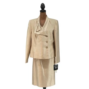 Suit Studio By Kasper Women's 14P Beige Skirt Suit Set With Bow Detail Wedding - Picture 1 of 13