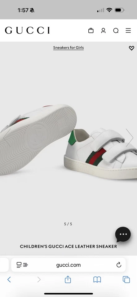 Кожаные ремни GUCCI Ace Trainers белая боковая полоса EU35 UK2.5 RRP245 100% подлинные - Изображение 1 из 4