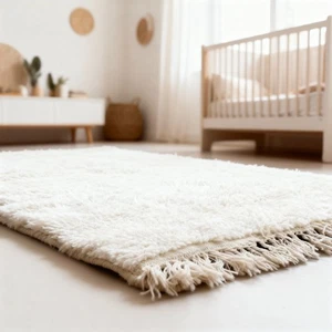 Moroccan Cream White Berber Wool Rug handmade Shag Ivory Area Rug Soft Carpet - Picture 1 of 8