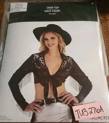 Cowgirl Crop Top Black Wild West Fancy Dress Halloween Adult Costume Accessory - Image 1 of 4