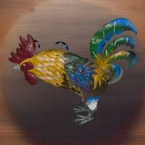 ROOSTER CHICKEN METAL STATUE PRIMITIVE COUNTRY RUSTIC GARDEN KITCHEN DECOR - Picture 1 of 6
