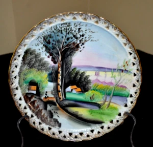 Ucagco China  Japan Reticulated 8” Plate Gold Trim & Spring Hanger Vintage - Picture 1 of 8