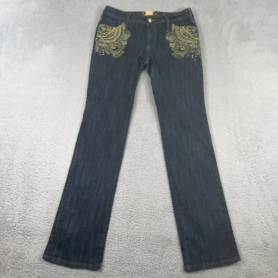 Pantalones de mezclilla Rocawear para mujer 11 azules Y2K florales bordados hip hop calavera Foto 1 de 4