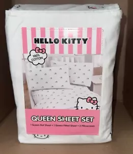 Hello Kitty Sanrio 4 pc QUEEN Bed sheet set 100% cotton NEW - Picture 1 of 1