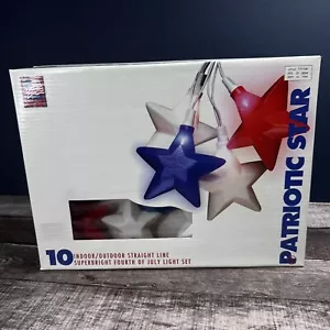 VTG Blow Mold Patriotic 10 Star Light String Set 4th Of July Red White & Blue - Picture 1 of 7
