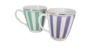 Noritake Fine Porcelain Carnivals Lavender and Apple Green Gold Trim Mug Pair - Picture 1 of 9