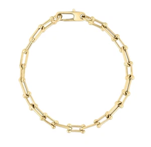 Roberto Coin 18K Yellow Gold Alternating Beaded End & Paperclip Link Bracelet - Picture 1 of 2