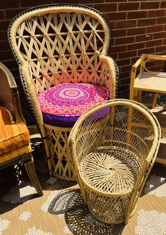 Medium Vintage Wicker Peacock Chair Cover