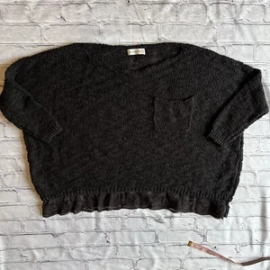 Abercrombie &  Fitch Crop Sweater XS Lace Trim Black Goth Loose Oversized Knit - Picture 1 of 12
