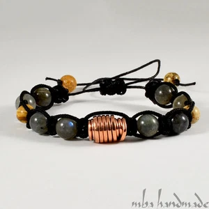 MEN'S LABRADORITE AUTHENTIC GEMSTONES BEADED SHAMBALLA BRACELET HANDMADE COPPER - Picture 1 of 2