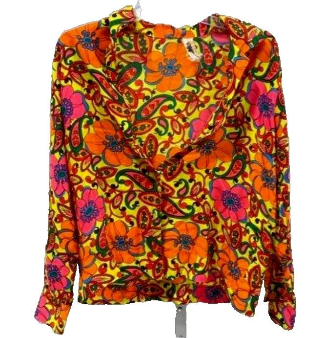 CAMISETA De Colección Para Mujer Años 60 Brillante Mod Cachemira Floral Manga Larga Talla 18 Busto 38 Foto 1 de 4