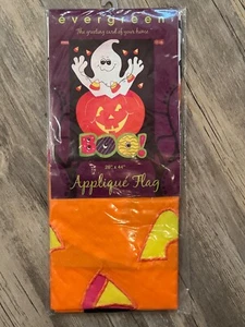 Boo Ghost Flag Halloween House Fall Evergreen Stitching Embroidered Vtg #15322 - Picture 1 of 4