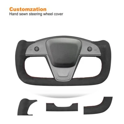 Alcantara Hand-Stitched Steering Wheel Cover for Tesla Model S Yoke Model X 2021 - Image 1 of 4