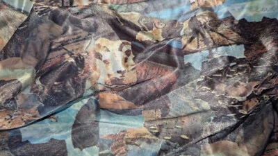 Vtg Southwest Theme Wild Cliff Animal Bighorn Sheep Disco Fabric 66"L x 51" W Pc - Image 1 of 4