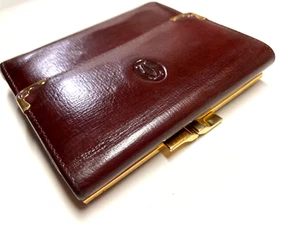 CARTIER VINTAGE MUST CC EMBLEM LEATHER WALLET TRIFOLD PURSE FRANCE BURGUNDY RED - Picture 1 of 23