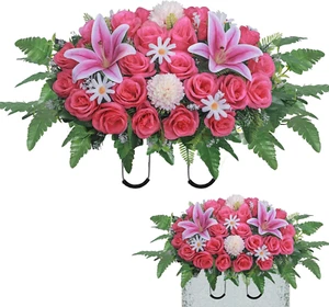 Künstliche Friedhof Blumensättel, Grabsteinsättel für Gräber, Lilienrose - Bild 1 von 12