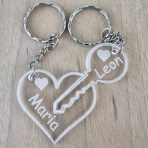 Partner Schlüsselanhänger mit Gravur Herz Pärchen Name Liebe Weihnachtsgeschenk - Bild 1 von 5