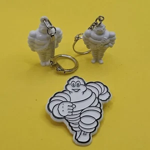 Vintage Michelin Man Lot. 2 x Keyring & 1 Pin / Badge. Bibendum Tyre Tire Adv - Picture 1 of 11