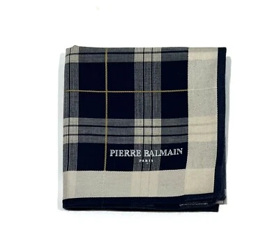 Lenço masculino vintage azul xadrez e xadrez bolso quadrado algodão 17 pol. - Imagem 1 de 4