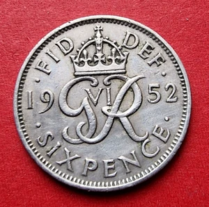 1952 George VI SIXPENCE, Bare Head Coin - Low Mintage NICE b - Picture 1 of 2