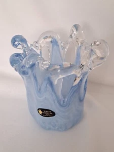 Jarrón de cristal blanco y arte estilo azul de Murano hecho en Italia  - Imagen 1 de 5