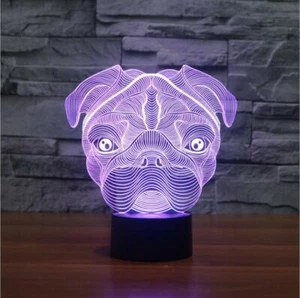 3D Night Light Acrylic Lamp LED Pug Dog Home Deco Lamp Christmas Gift - Picture 1 of 10