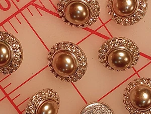 2 Silver Metal Shank Buttons Tiny Clear Rhinestones With Pearl Center 18mm #430 - Picture 1 of 6