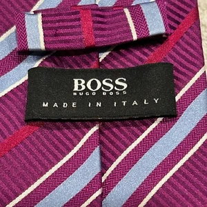 Boss Hugo Boss Plum Striped Tie Purple Striped Silk Tie Made in Italy - Picture 1 of 6