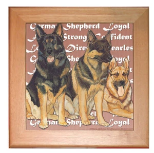 German Shepherd Dog Kitchen Ceramic Trivet Framed in Pine 8" x 8" - Picture 1 of 1