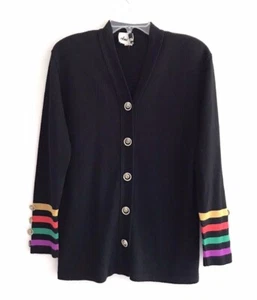 Vintage Ami Strick Cardigan mit Knopfleiste Damengröße 12 schwarz gerippt lange Ärmel - Bild 1 von 10