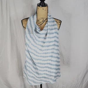 USA Y2K! ADIVA Size XL Striped Blue Chiffon Cowl Neck Keyhole Sleeveless Blouse - Picture 1 of 9