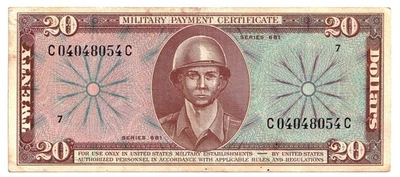 Vietnam Military Payment Certificate 20 Dollars Series 681 Serial # C 04048054 C - Image 1 of 2