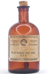 C1910-20 Fritzsche Brothers Oil of Santal East India USP Amber Sandalwood Bottle - Picture 1 of 13