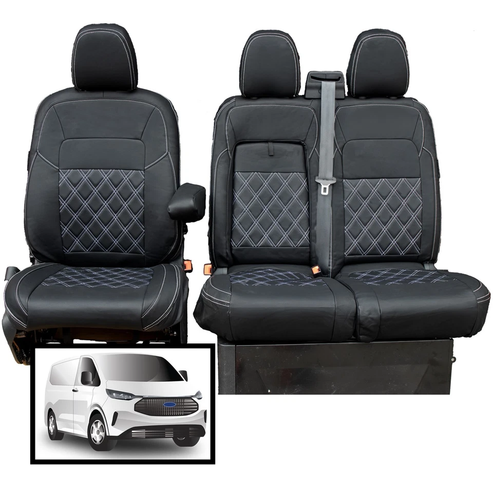FORD TRANSIT CUSTOM FRONT SEAT COVERS LEATHERETTE WITH LOGO (2023 ONWARDS)  - Image 1 of 4