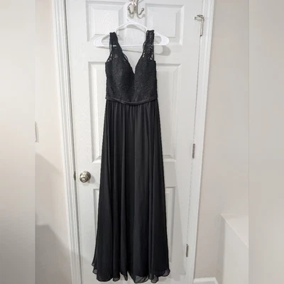 Mori Lee Black Size 10, Elegant Lace Chiffon Bridesmaid Dress, Formal, Style 714 - Image 1 of 4