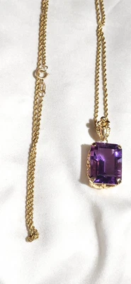 ESTATE GORGEOUS 14KT AMETHYST 吊坠/项链 7.2 克 19 英寸 14KT 链条 — 第 1/4 张图片