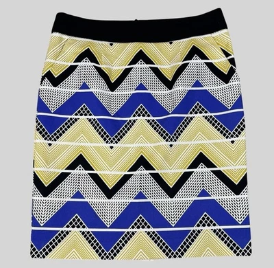 Falda Trina Turk Mujer 6 Azul Amarillo Negro Geométrica Chevron Forrada Mini Carrera Foto 1 de 4