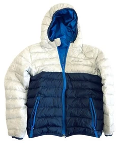 Eddie Bauer Jacket Boys Small 5/6 Blue Full Zip Hooded Reversible Puffer Down - Picture 1 of 4