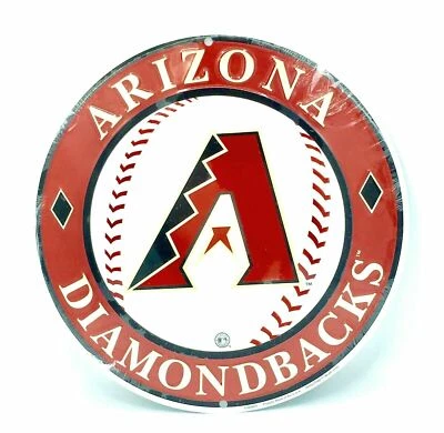 ARIZONA DIAMONDBACKS 12" ROUND METAL BASEBALL SIGN MAN CAVE SPORTS ROOM SIGN - Image 1 of 4