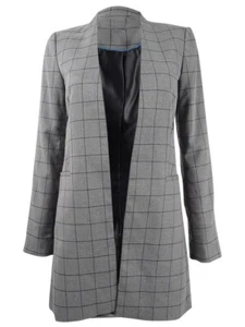 Calvin Klein Women's Petite Collarless Plaid Topper Jacket (4P, Tin/Black) - Picture 1 of 2