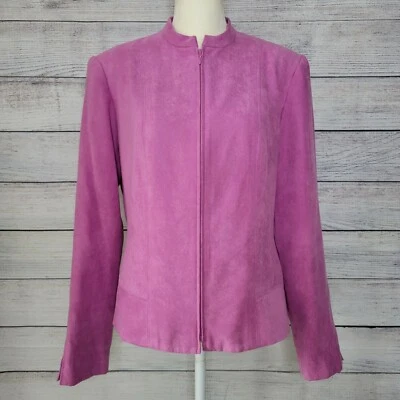 Chaqueta Dressbarn Mujer Mediana Rosa Imitación Gamuza Forrada Cremallera Completa Moto M Foto 1 de 4